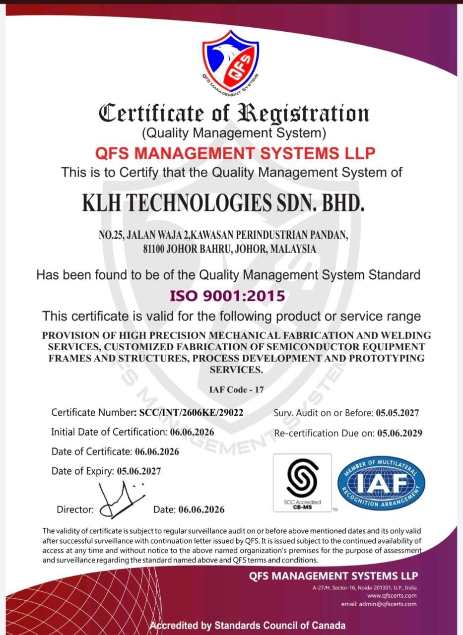 KLH ISO 9001 Certificate Preview